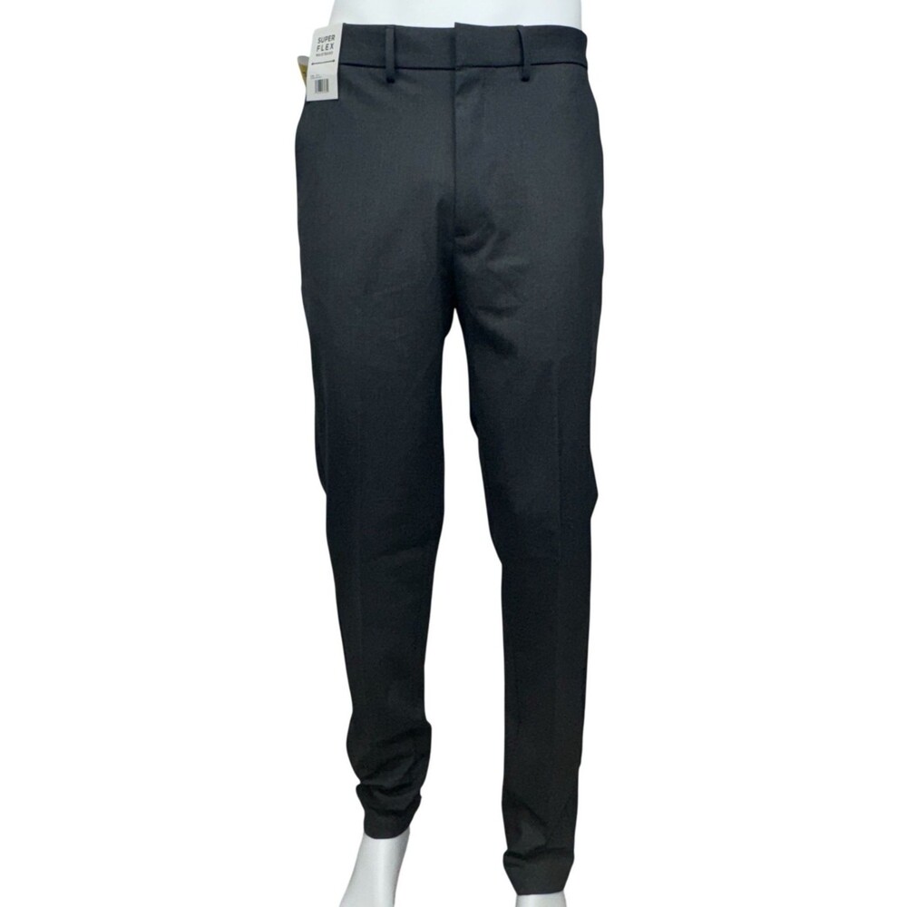Haggar Mens 32x34 Gray Super Flex Pants Slim Straight Slacks Dress Chino New